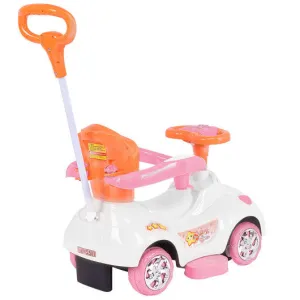 3 in 1 Kids Riding Push Sliding Swinging Car w/ Handle-White