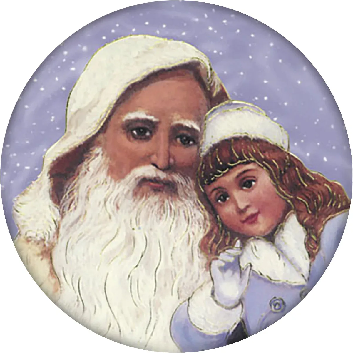 4 Inch Round Ceramic Coaster Set, Historic Santa with Child - Purple, 2 Sets of 4, 8 Pieces