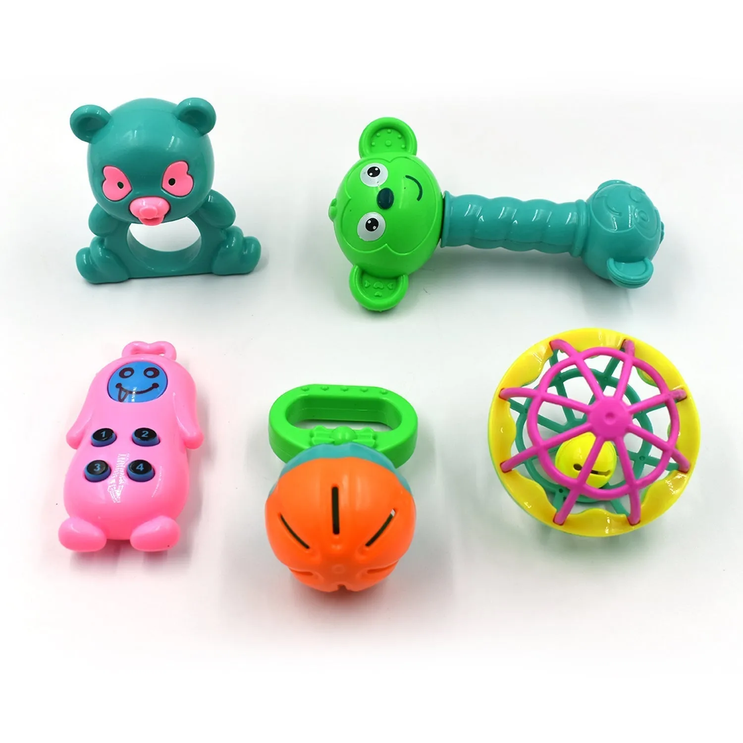 AT38 5Pc Rattles Baby Toy and game for kids and babies for playing and enjoying purposes.