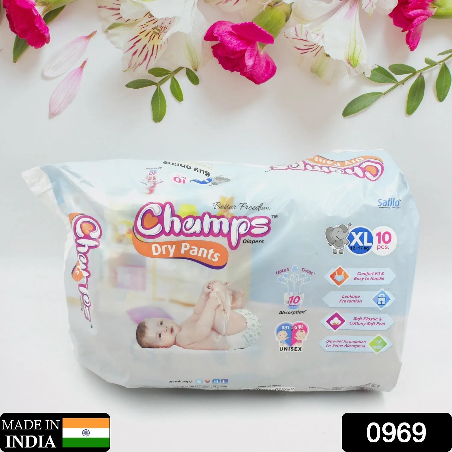 Baby Diaper High Absorbent Pant Diapers,  Champs Soft and Dry Baby Diaper Pants Xl  10 Pcs (Extra Large , XL10 Pieces)