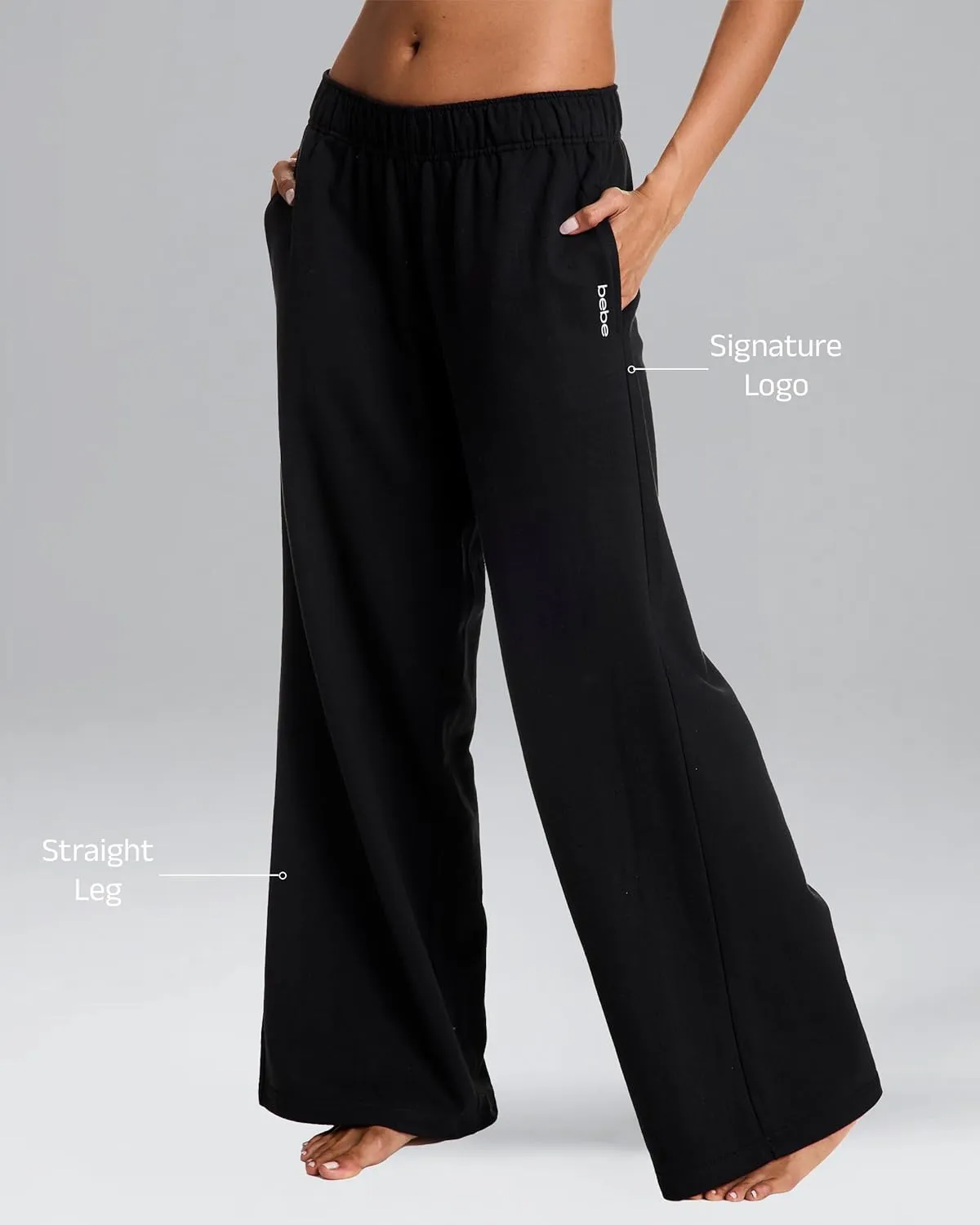 bebe Jogger or Wide Leg Sweatpants for Women, French Terry Baggy Sweatpants with Pockets, Womens Sweats
