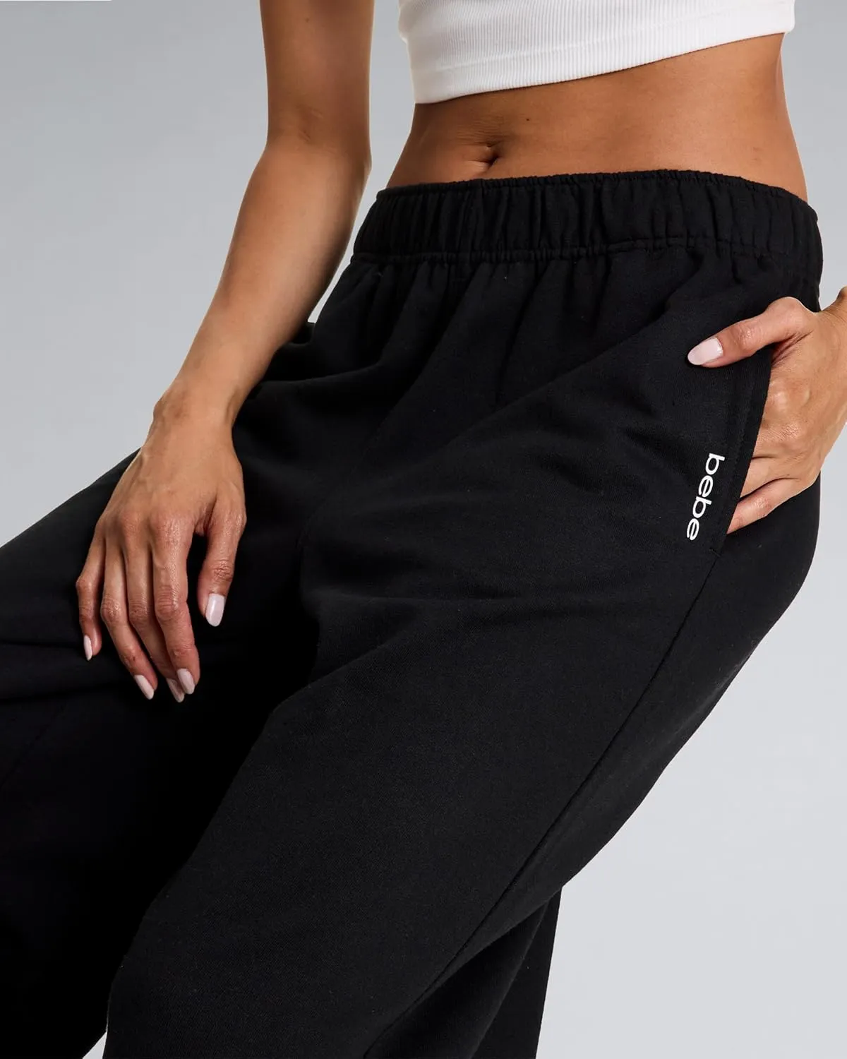 bebe Jogger or Wide Leg Sweatpants for Women, French Terry Baggy Sweatpants with Pockets, Womens Sweats