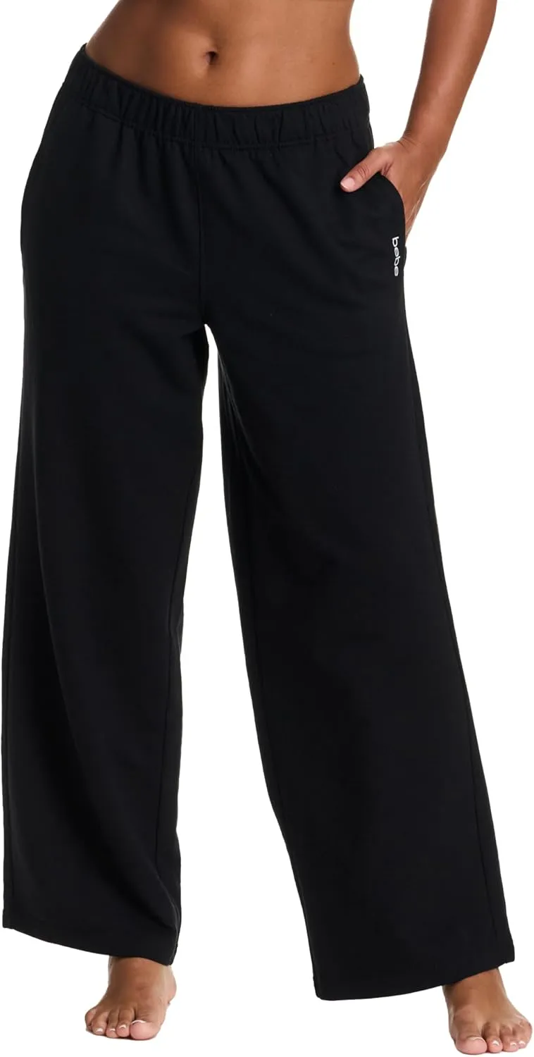 bebe Jogger or Wide Leg Sweatpants for Women, French Terry Baggy Sweatpants with Pockets, Womens Sweats