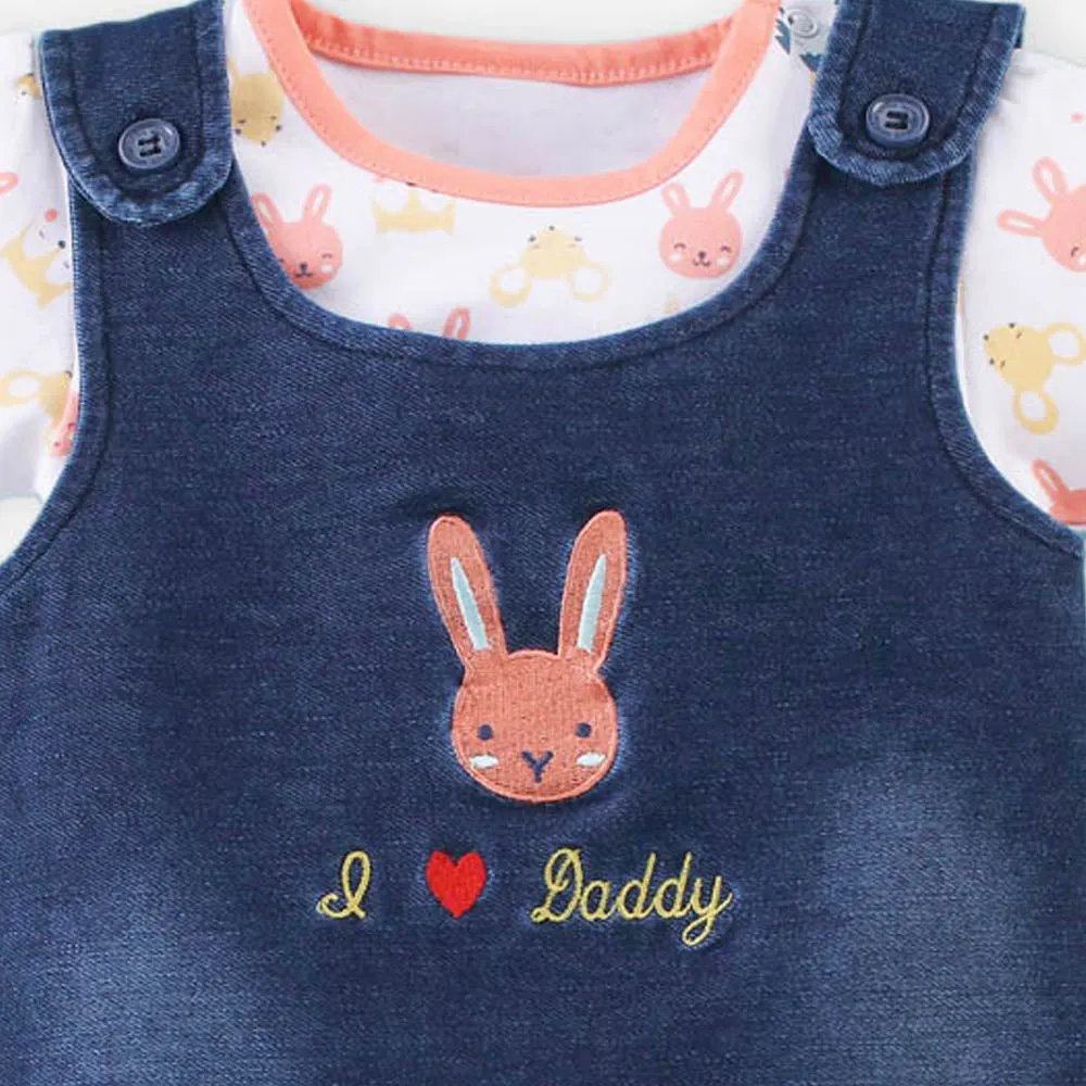 Blue Denim Dungaree Romper With White T-Shirt