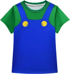 Boys Girls Super Cartoon Mariio Graphic T-Shirt Short Sleeve Crewneck Tee Halloween Party Shirt Outfit