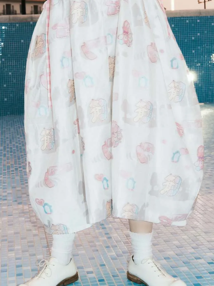 Cartoon Print Sheer Wave Suspender Dress【s0000007757】