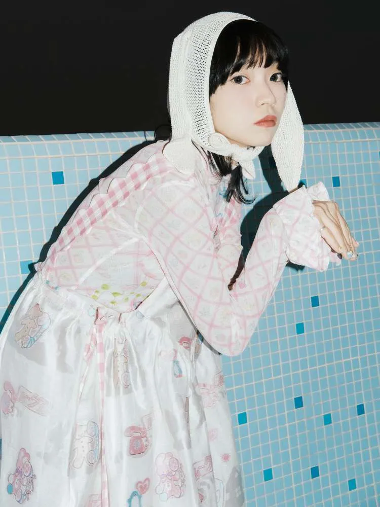 Cartoon Print Sheer Wave Suspender Dress【s0000007757】