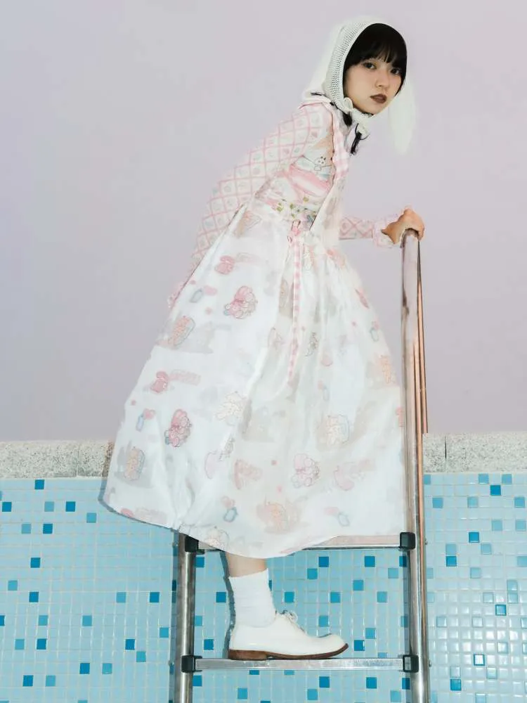 Cartoon Print Sheer Wave Suspender Dress【s0000007757】