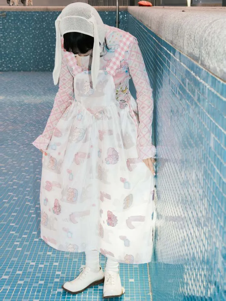 Cartoon Print Sheer Wave Suspender Dress【s0000007757】