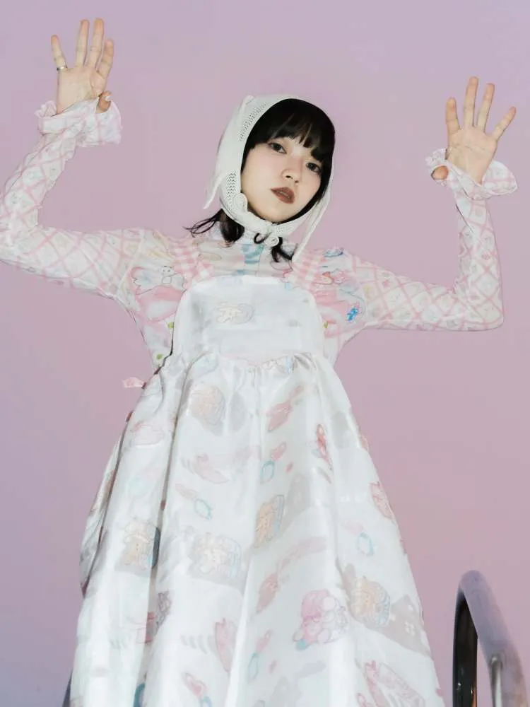Cartoon Print Sheer Wave Suspender Dress【s0000007757】