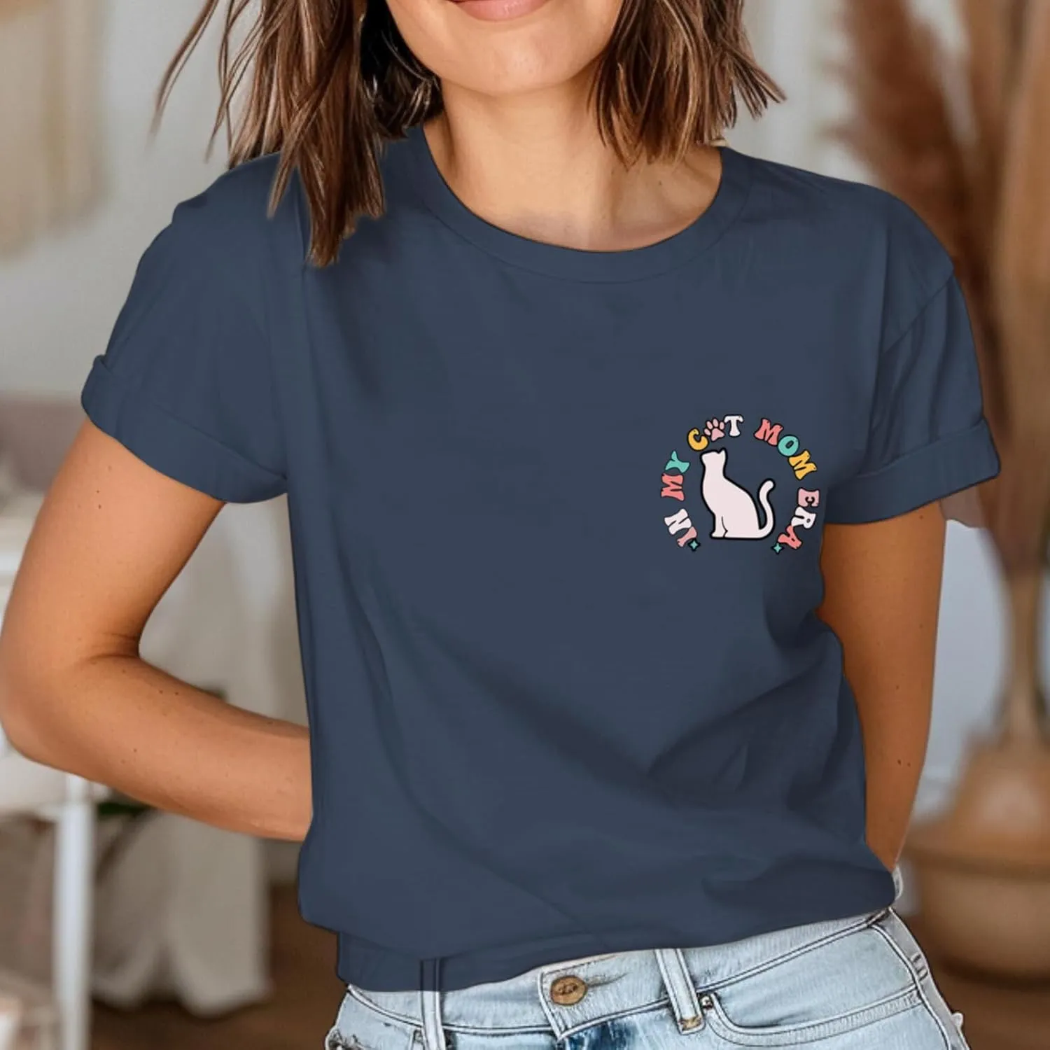 Cat Mama Shirts for Women in My Cat Mom Era T Shirt Funny Graphic Tees Cute Pet Lover Gift Casual Summer Tee Tops