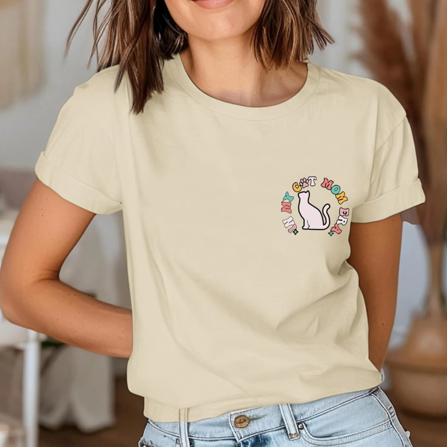 Cat Mama Shirts for Women in My Cat Mom Era T Shirt Funny Graphic Tees Cute Pet Lover Gift Casual Summer Tee Tops