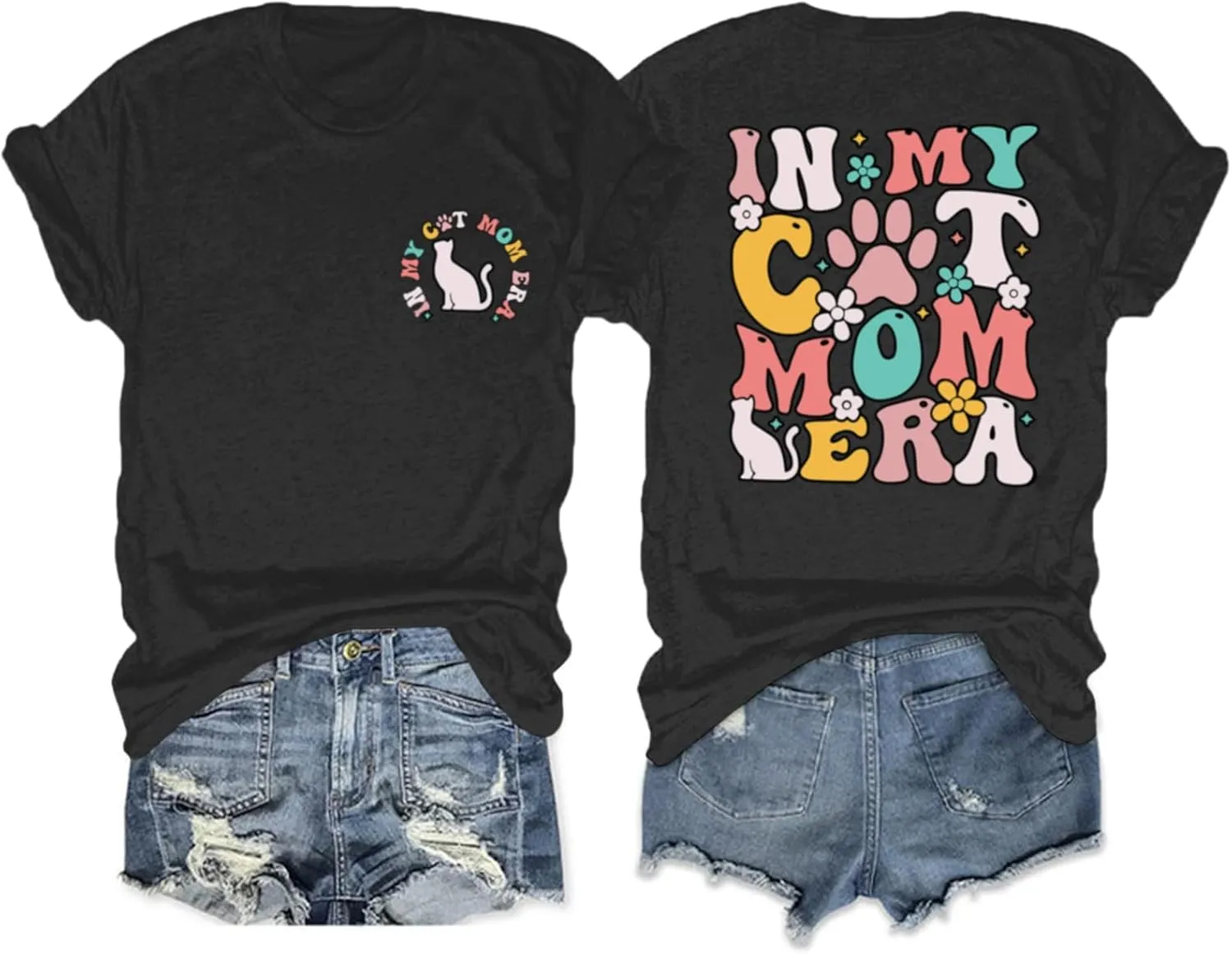 Cat Mama Shirts for Women in My Cat Mom Era T Shirt Funny Graphic Tees Cute Pet Lover Gift Casual Summer Tee Tops