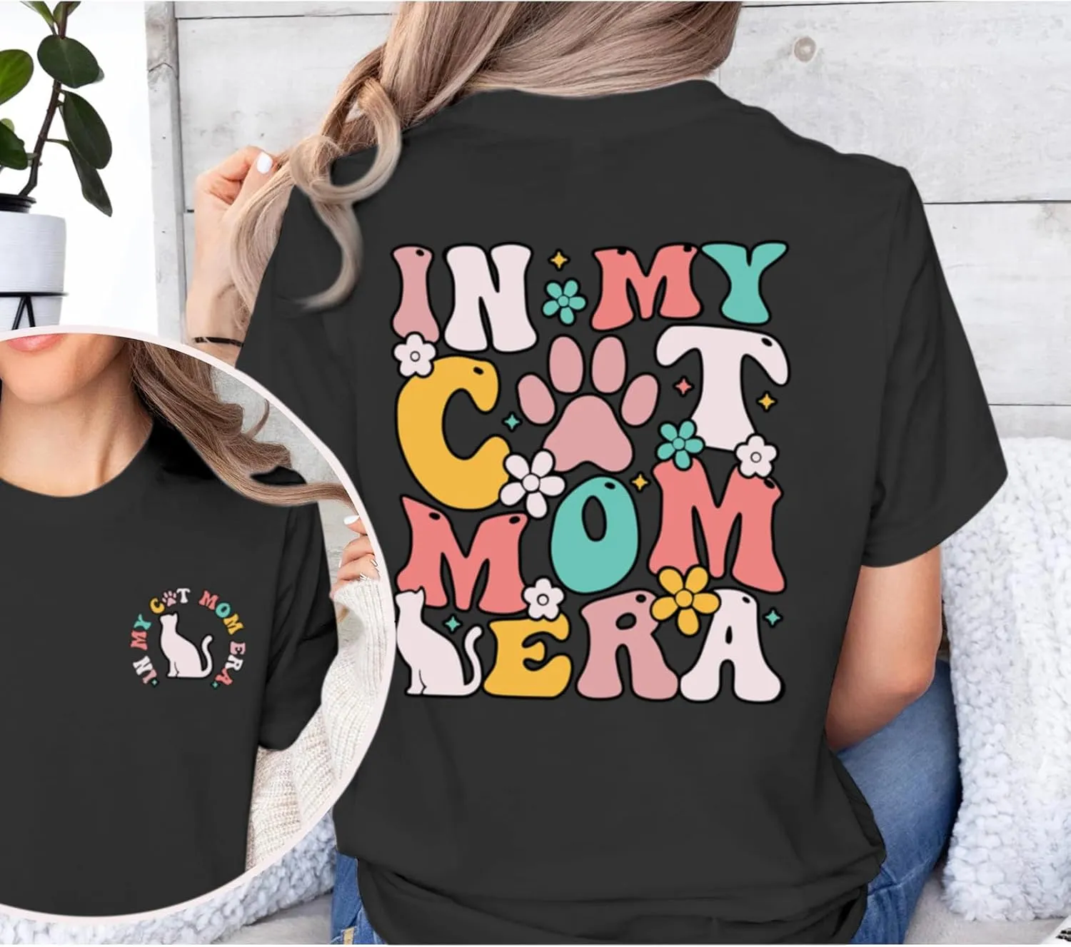 Cat Mama Shirts for Women in My Cat Mom Era T Shirt Funny Graphic Tees Cute Pet Lover Gift Casual Summer Tee Tops