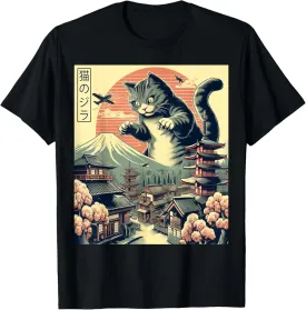 Catzilla Cat Japanese Art Funny Cat Gifts For Men Women Kid T-Shirt