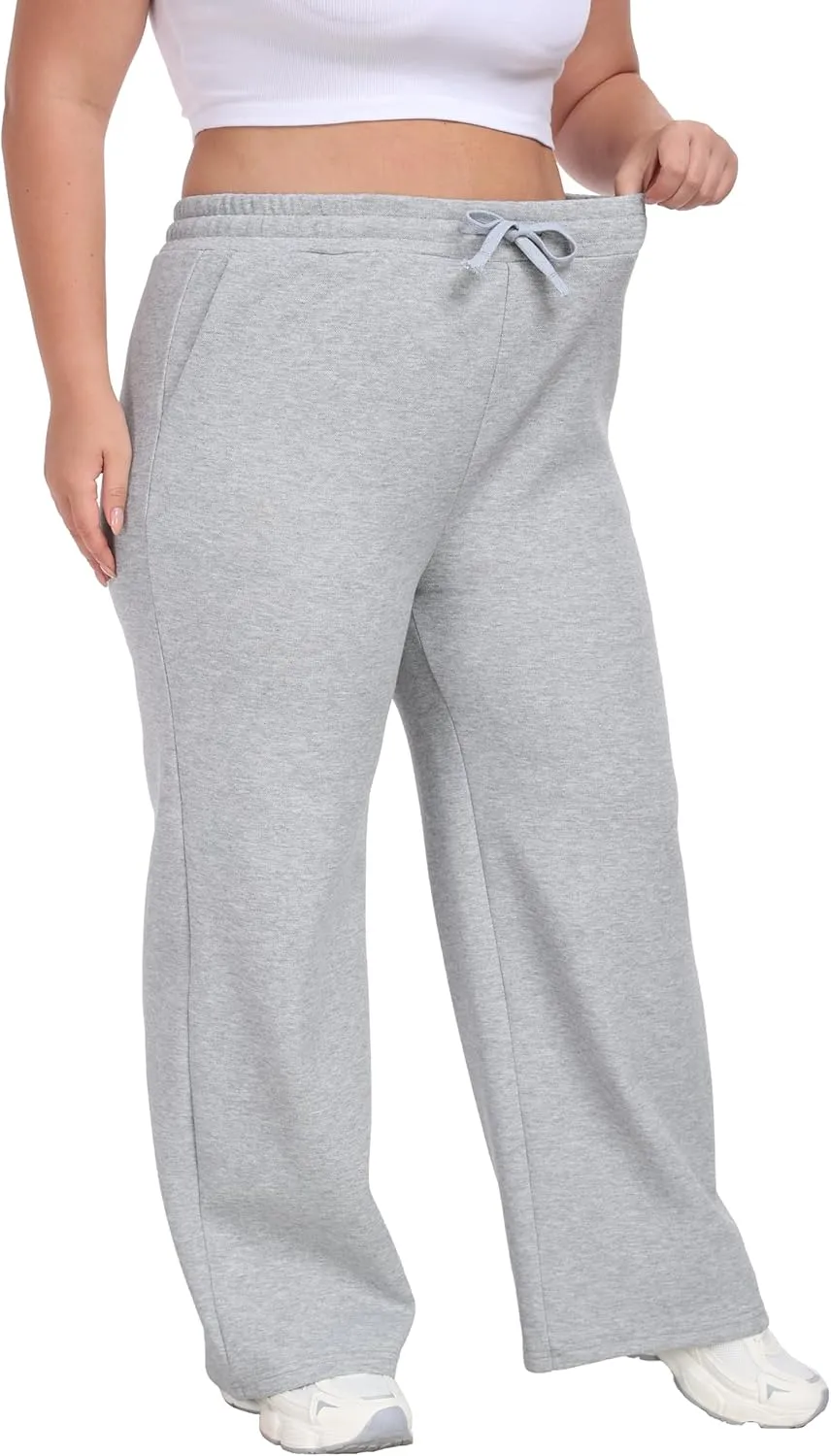 Cheapestbuy Women's Plus Size Wide Leg Sweatpants Stretchy Baggy Sweat Pants Loose Active Pants with Pockets