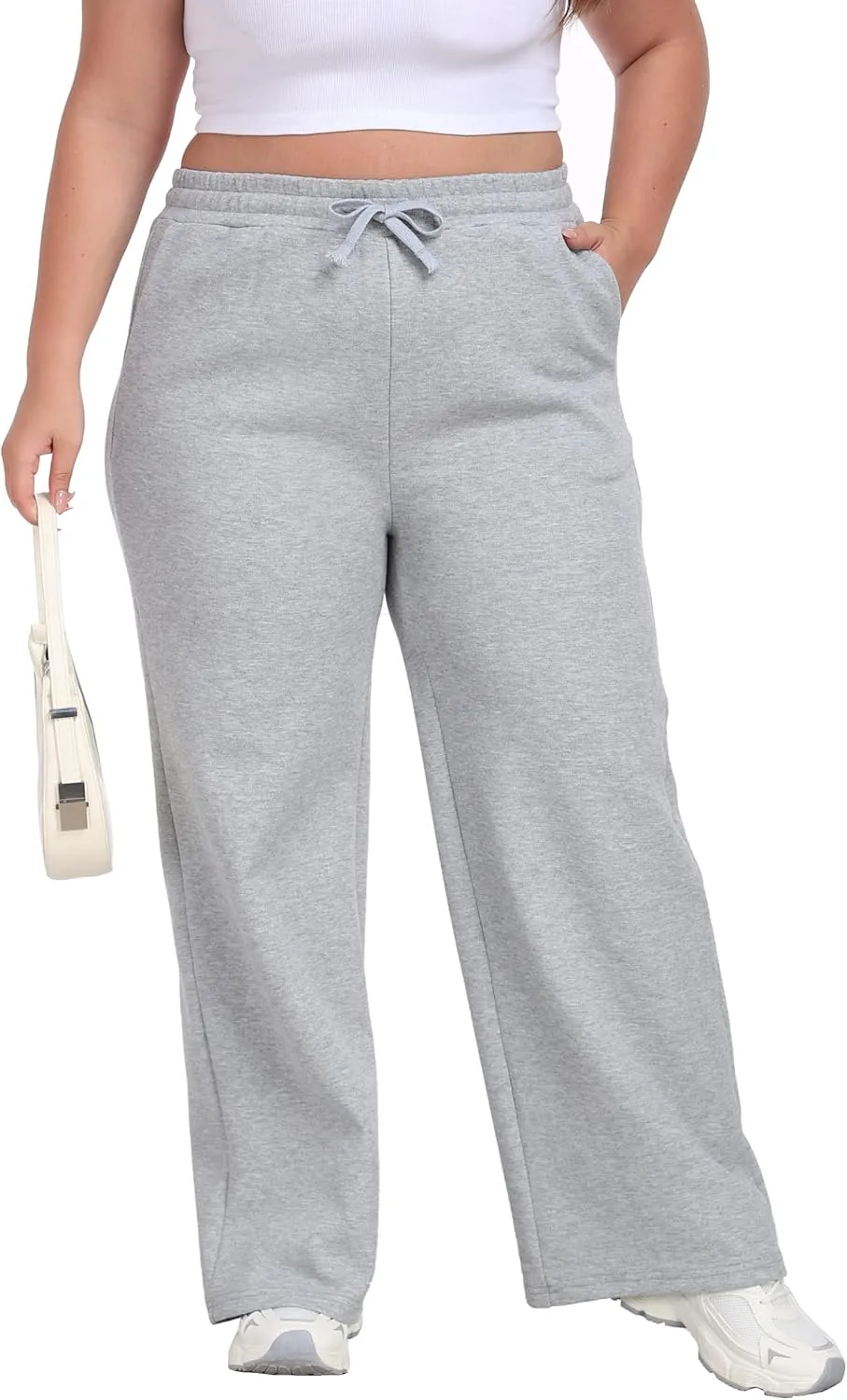 Cheapestbuy Women's Plus Size Wide Leg Sweatpants Stretchy Baggy Sweat Pants Loose Active Pants with Pockets