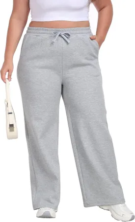Cheapestbuy Women's Plus Size Wide Leg Sweatpants Stretchy Baggy Sweat Pants Loose Active Pants with Pockets