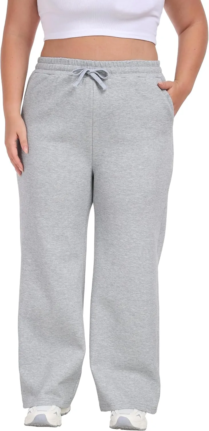 Cheapestbuy Women's Plus Size Wide Leg Sweatpants Stretchy Baggy Sweat Pants Loose Active Pants with Pockets