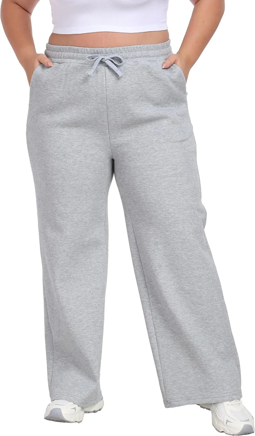 Cheapestbuy Women's Plus Size Wide Leg Sweatpants Stretchy Baggy Sweat Pants Loose Active Pants with Pockets