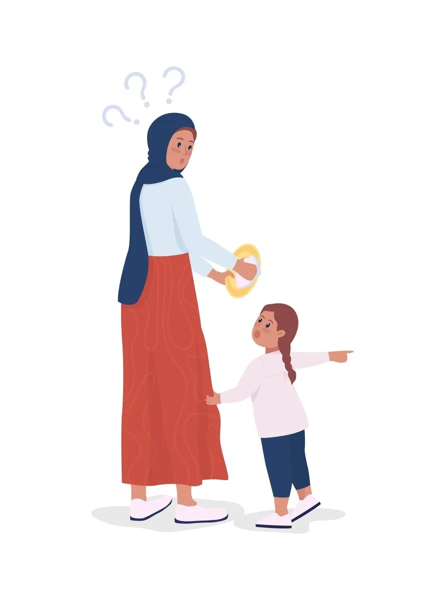 Child demands attention semi flat color vector character set
