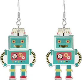 coadipress Robot Earrings for Women Handmade Cute Acrylic Colorful Cartoon High-tech Comic Robot Dangle Drop Funny Earrings Science Lover Jewelry Gifts