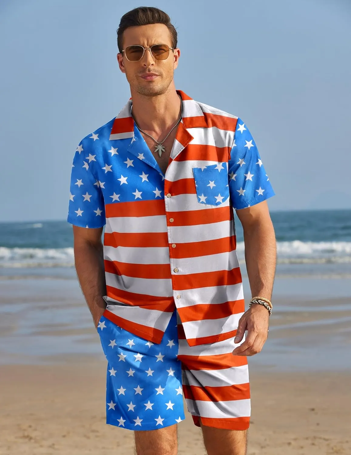 COOFANDY Mens Hawaiian Shirt and Shorts Set 2 Piece Vacation Outfits Floral Button Down Shirt