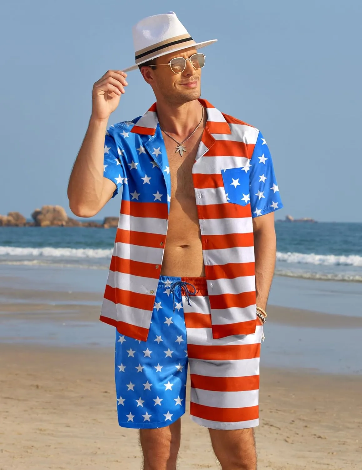 COOFANDY Mens Hawaiian Shirt and Shorts Set 2 Piece Vacation Outfits Floral Button Down Shirt