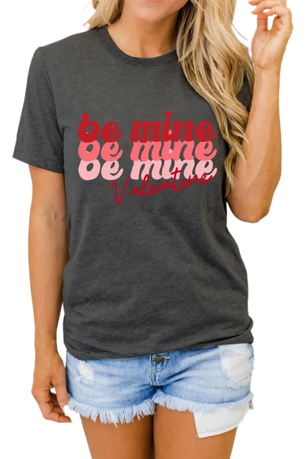 Dark Gray Valentine Shirt Short Sleeve Crew Neck T Shirt