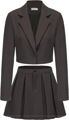 EXLURA Women's Business Casual Blazer Suit Sets and Pleated Mini Skirt 2 Piece Outfits Trendy Long Sleeve Y2K Clothes 2025
