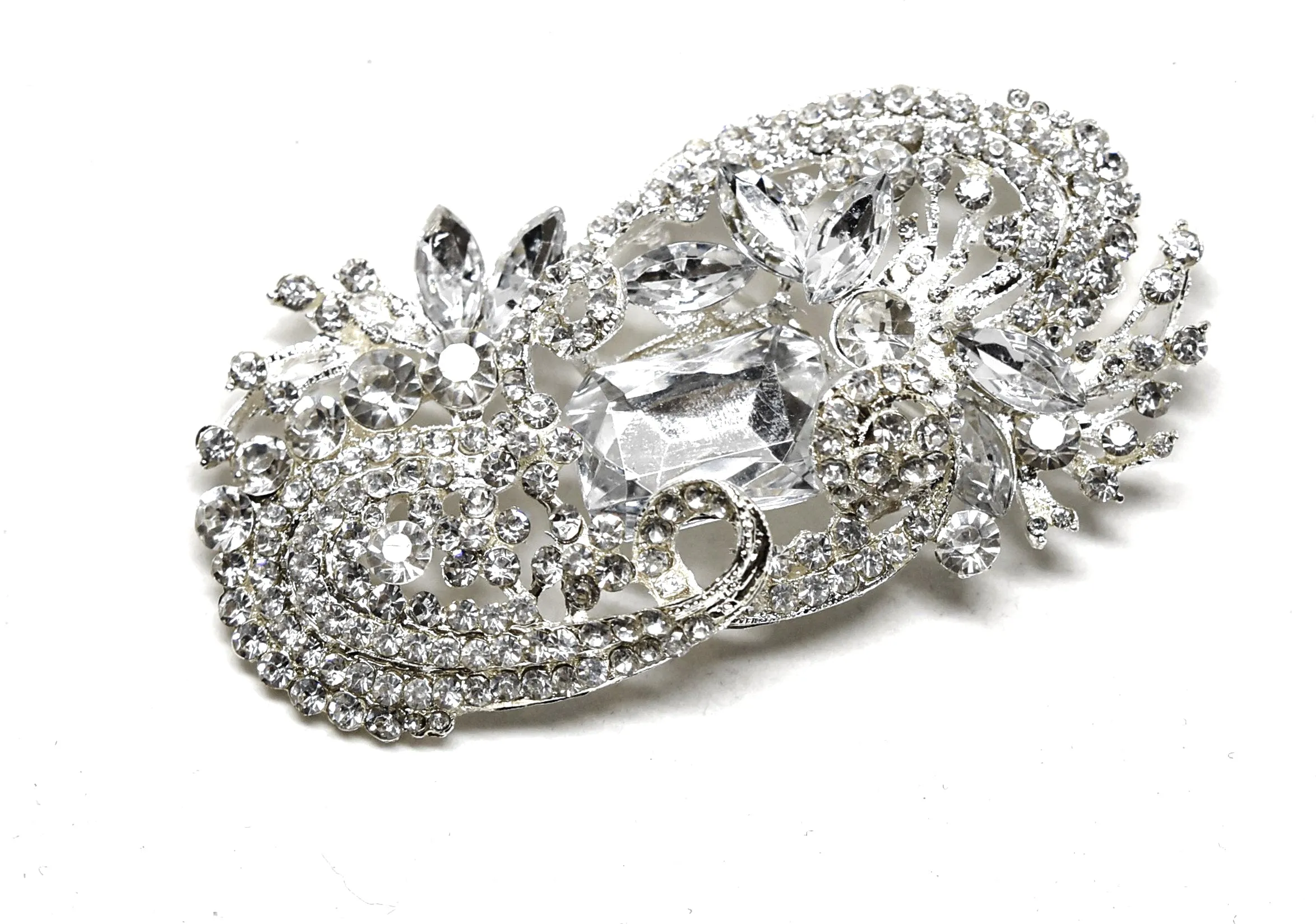 Exotic Floral Rhinestone Brooch 4" x 2" - 1 Piece