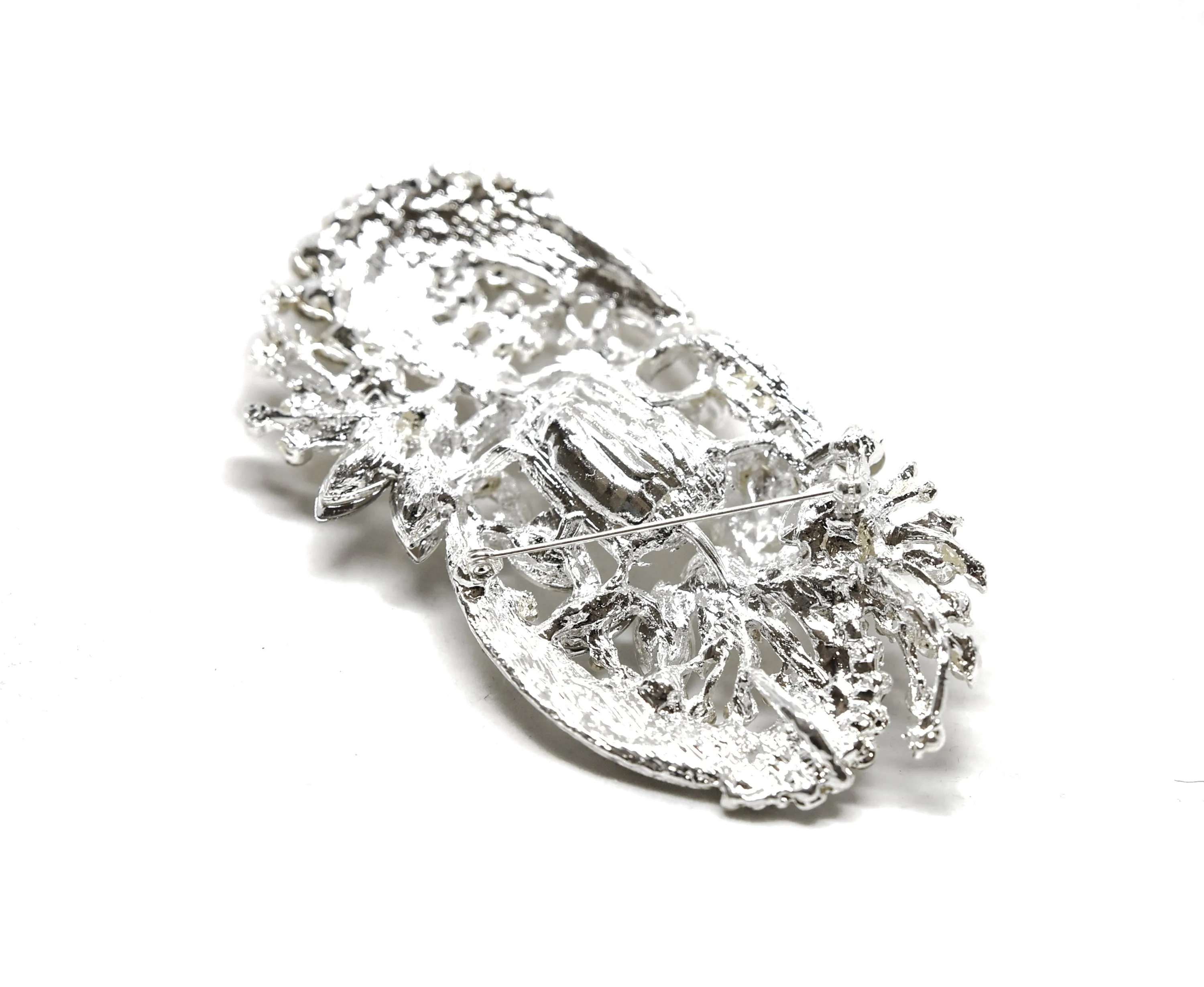 Exotic Floral Rhinestone Brooch 4" x 2" - 1 Piece