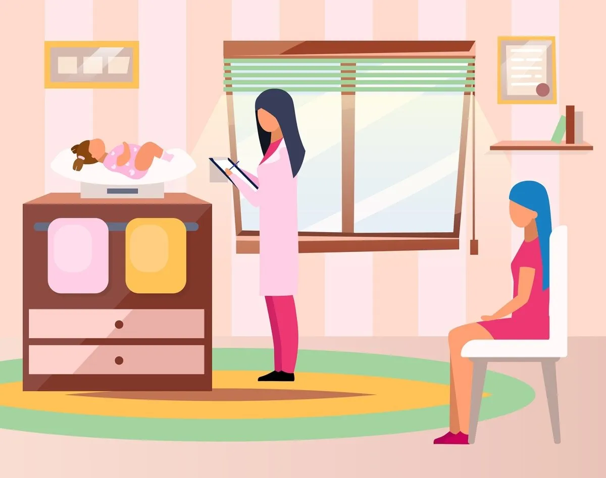 Family visiting nutritionist flat vector illustrations set