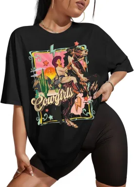 Flafens Oversized Tshirts for Women - T Shirt Graphic Tees Loose Crewneck Pattern Sleeve Cute Print Fashion Summer Tops