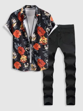 Floral Printed Shirt And Ripped Jeans