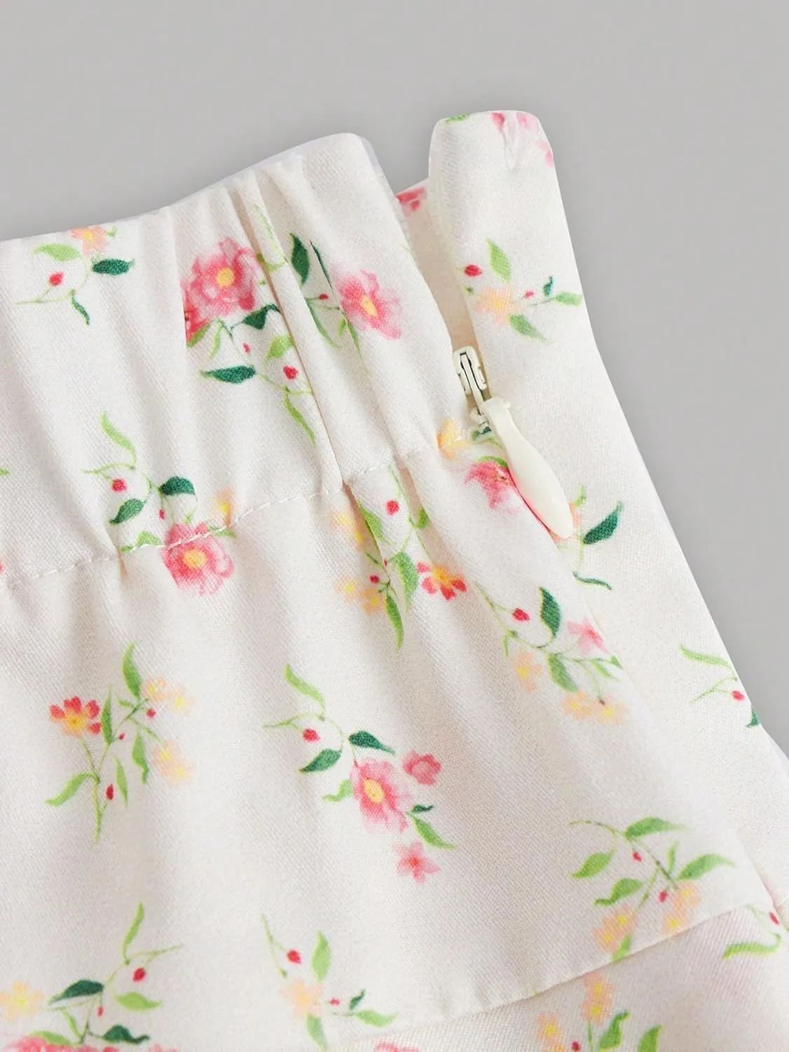 Girl's 2 Piece Floral Print Sleeveless Shirred Cami Top and Tiered Layer Ruffle Hem Skirt Sets