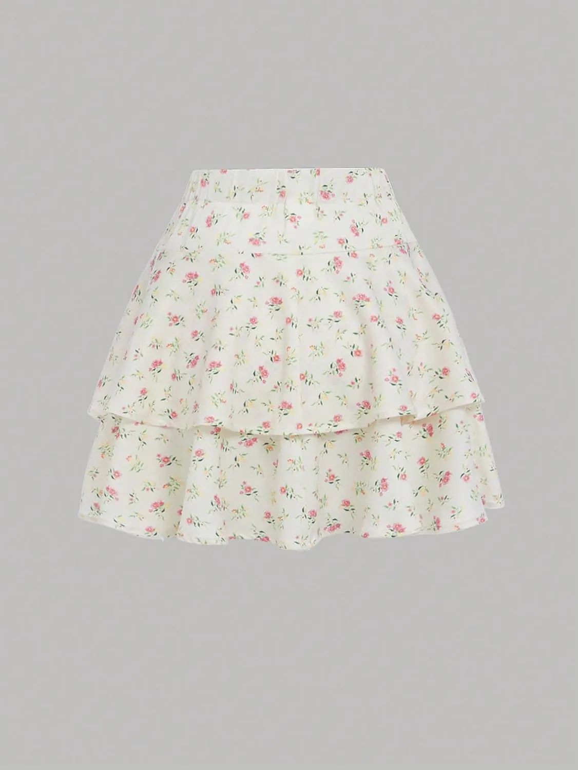Girl's 2 Piece Floral Print Sleeveless Shirred Cami Top and Tiered Layer Ruffle Hem Skirt Sets