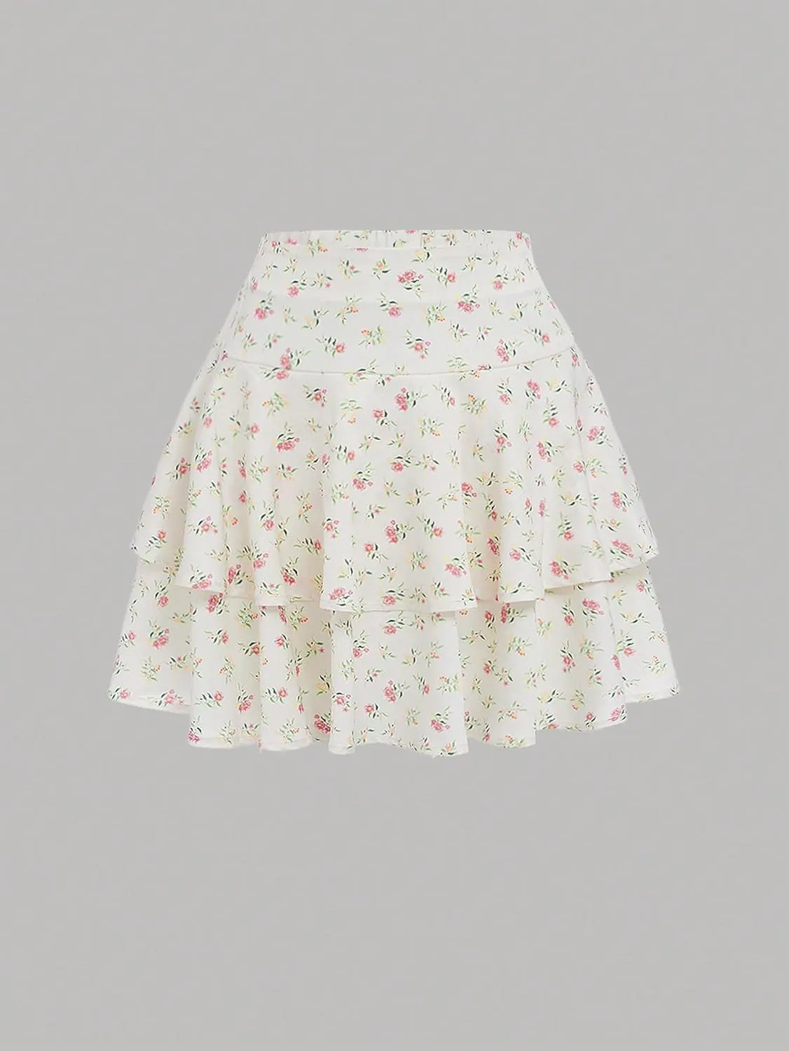 Girl's 2 Piece Floral Print Sleeveless Shirred Cami Top and Tiered Layer Ruffle Hem Skirt Sets