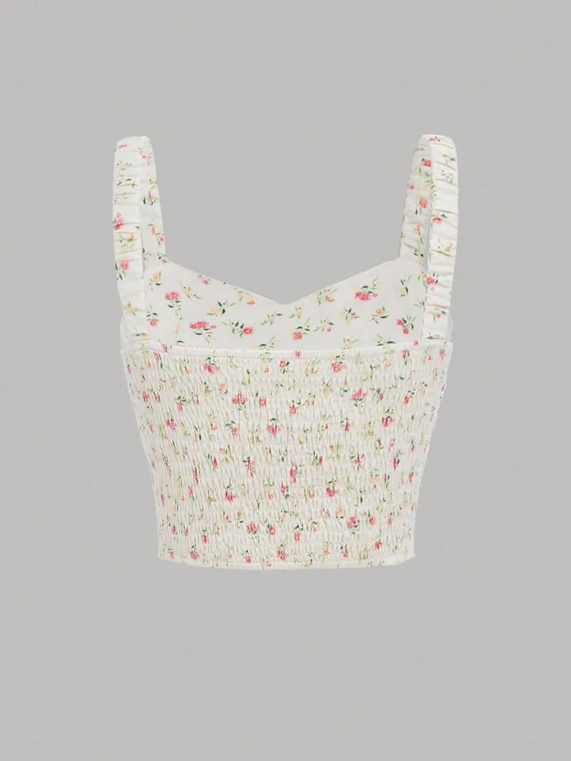 Girl's 2 Piece Floral Print Sleeveless Shirred Cami Top and Tiered Layer Ruffle Hem Skirt Sets