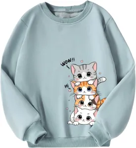 Girl's Cartoon Graphic Long Sleeve Crewneck Sweatshirts Drop Shoulder Cute Pullover Tops T Shirt