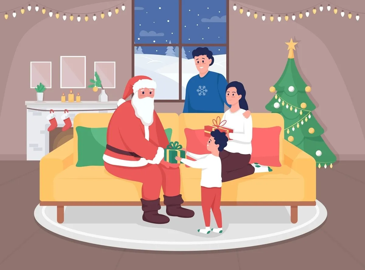 Giving gifts color vector illustration set