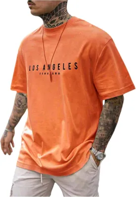 GORGLITTER Men's Crewneck T Shirt Letter Graphic Short Sleeve Casual Drop Shoulder Oversized Tee