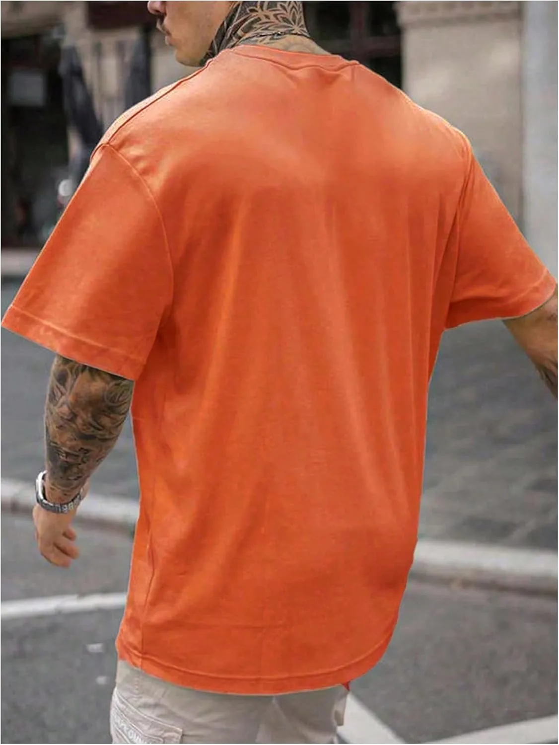 GORGLITTER Men's Crewneck T Shirt Letter Graphic Short Sleeve Casual Drop Shoulder Oversized Tee