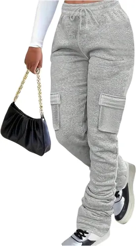 GORGLITTER Women's Stacked Baggy Sweatpants Y2K Drawstring Waist Flared Jogger Pants