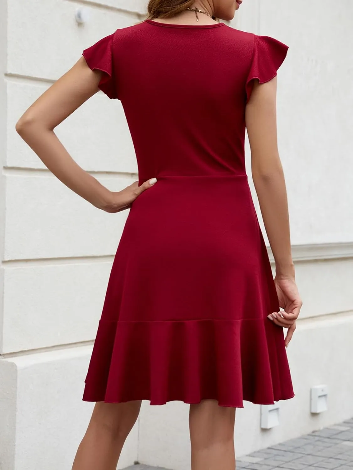 HELYO Women's Summer Elegant Cocktail Club Dress Ruffle Hem Short Flutter Sleeve Fit and Flare A-Line Casual Dresses 619