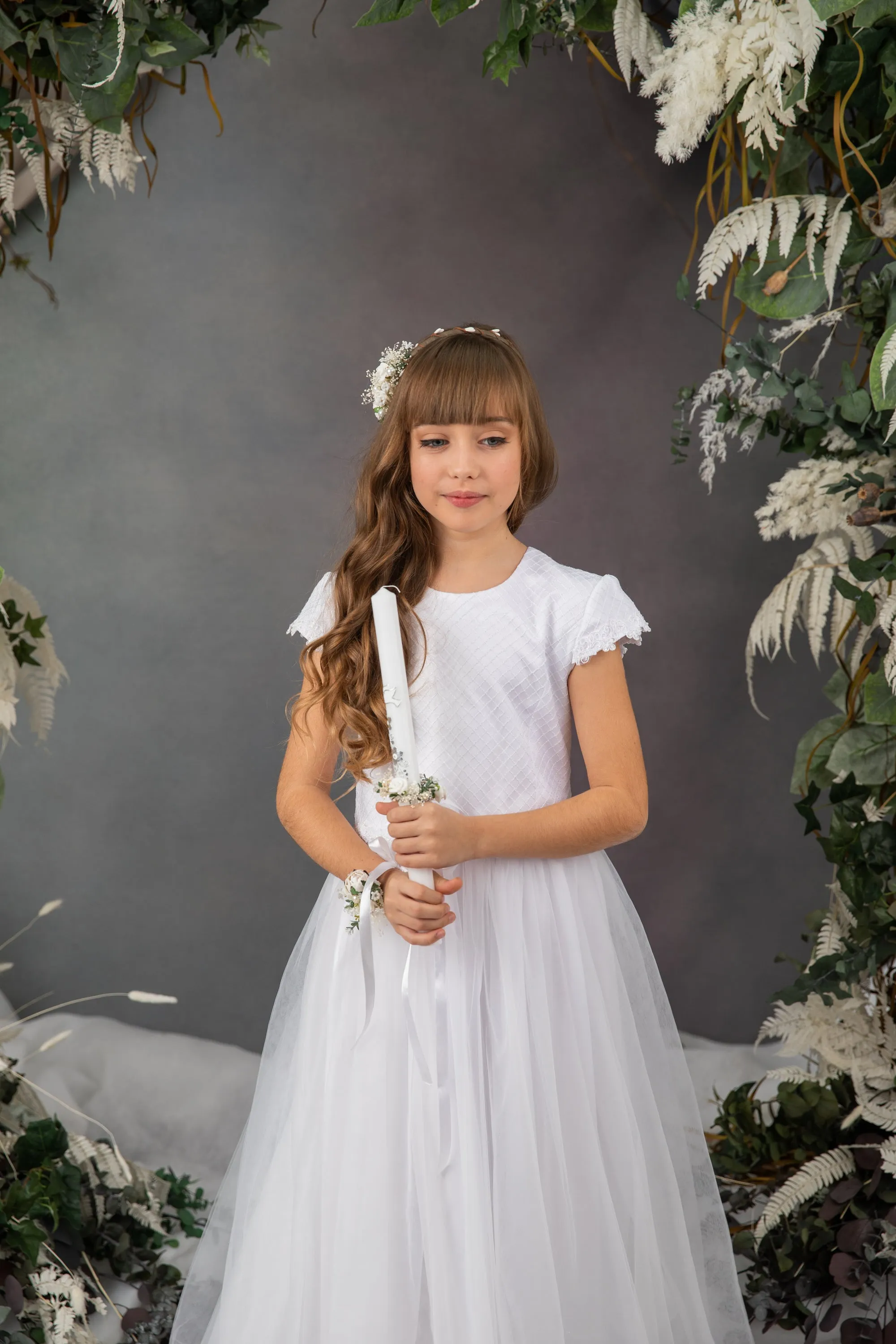 Holy communion flower set - headband, bracelet, candle decoration