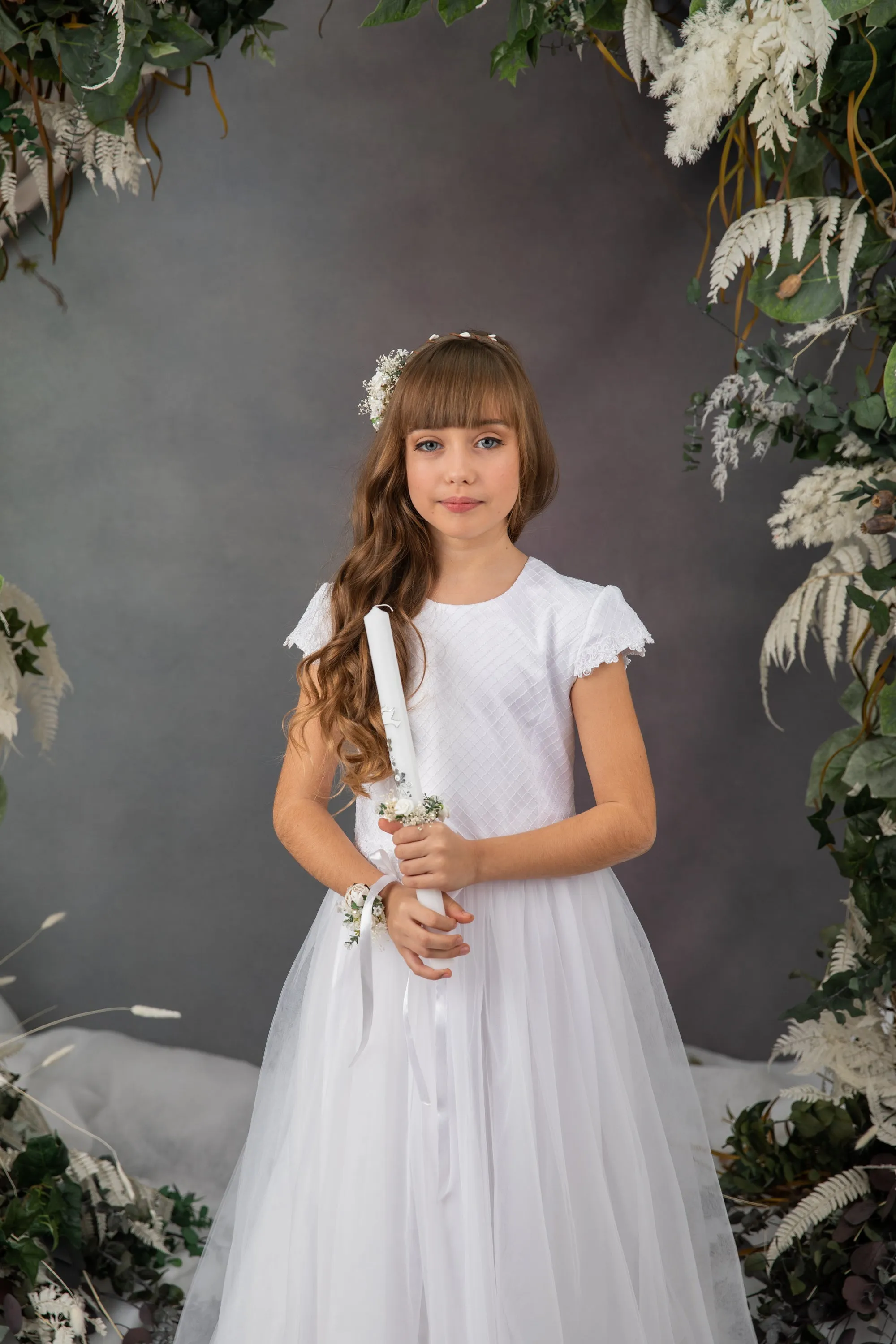 Holy communion flower set - headband, bracelet, candle decoration