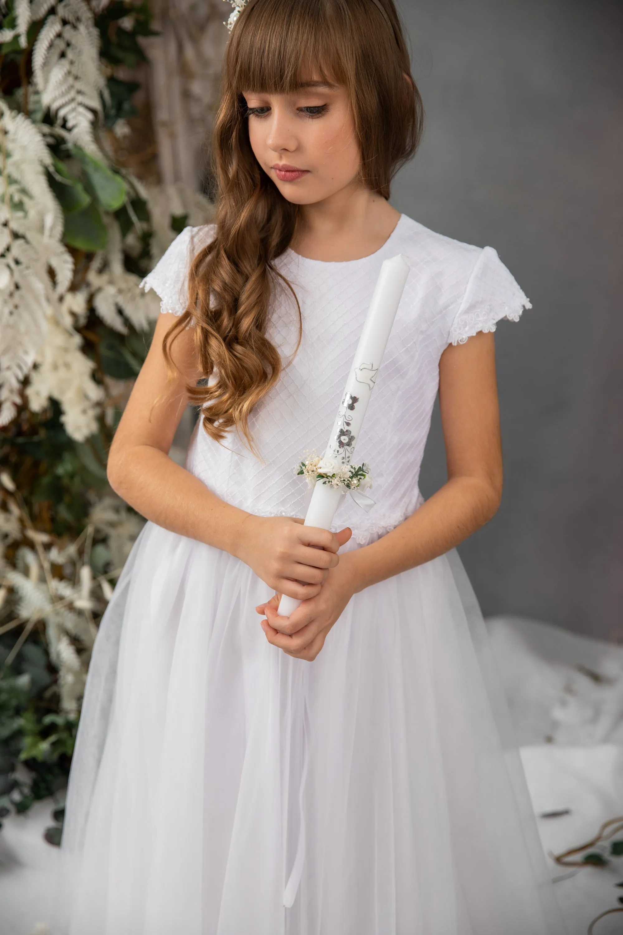 Holy communion flower set - headband, bracelet, candle decoration