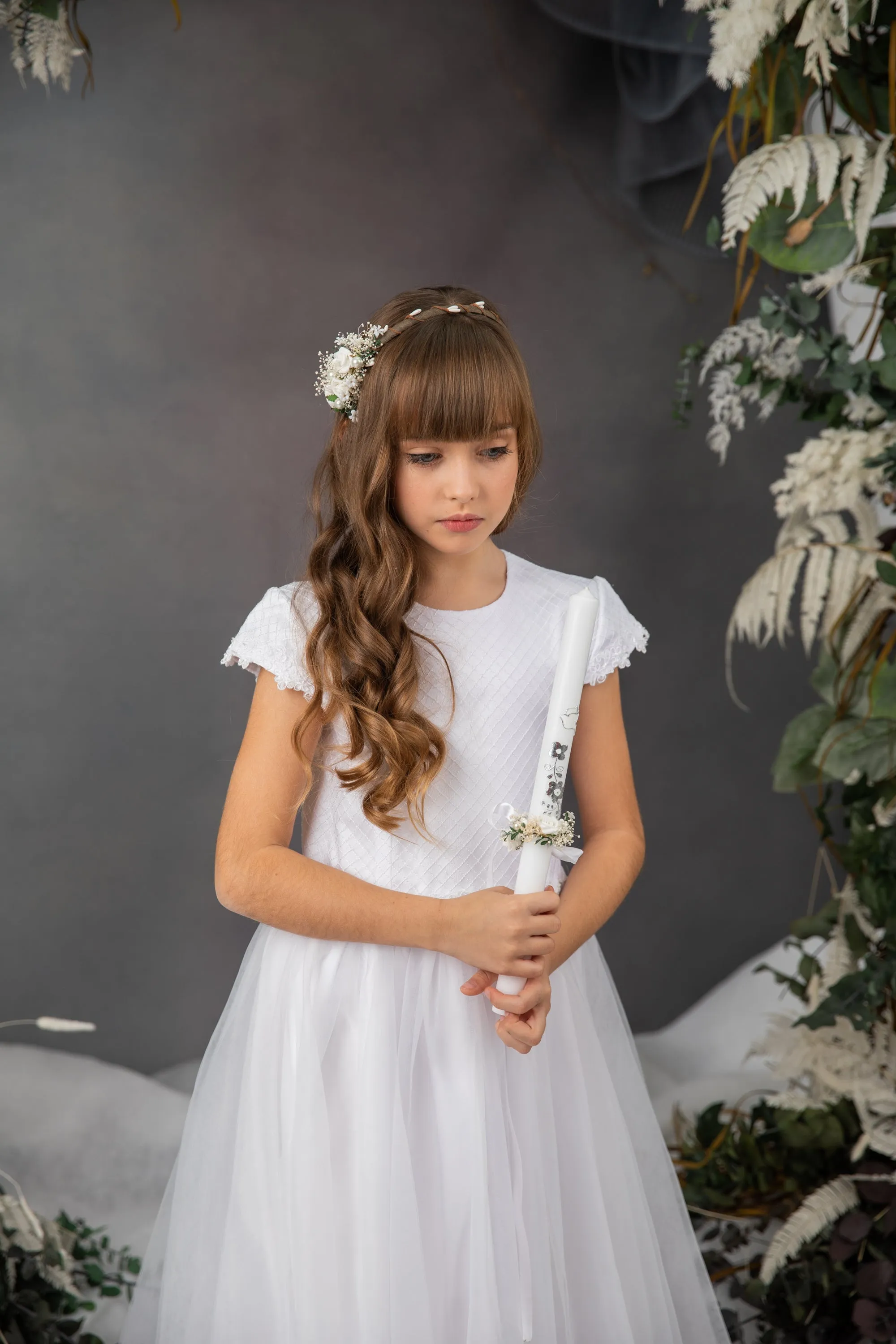 Holy communion flower set - headband, bracelet, candle decoration