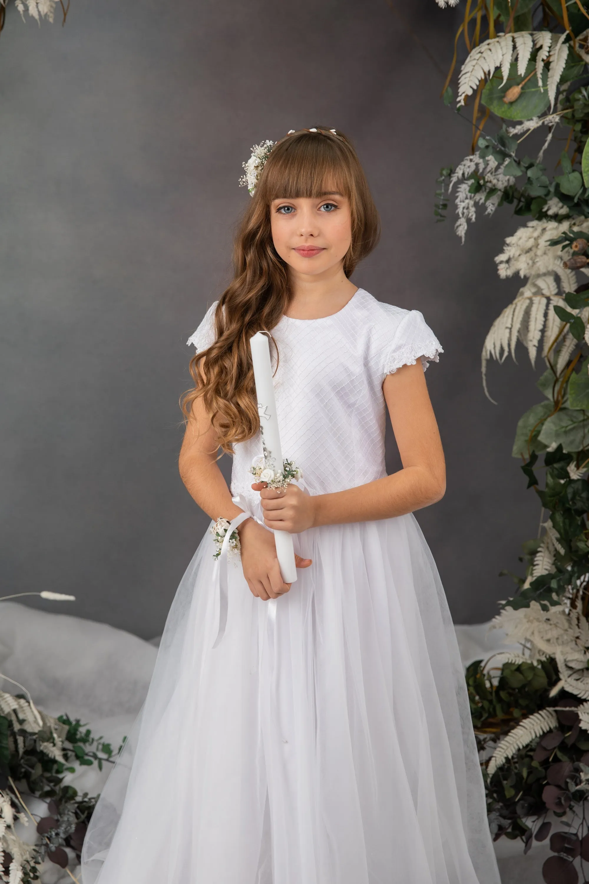 Holy communion flower set - headband, bracelet, candle decoration